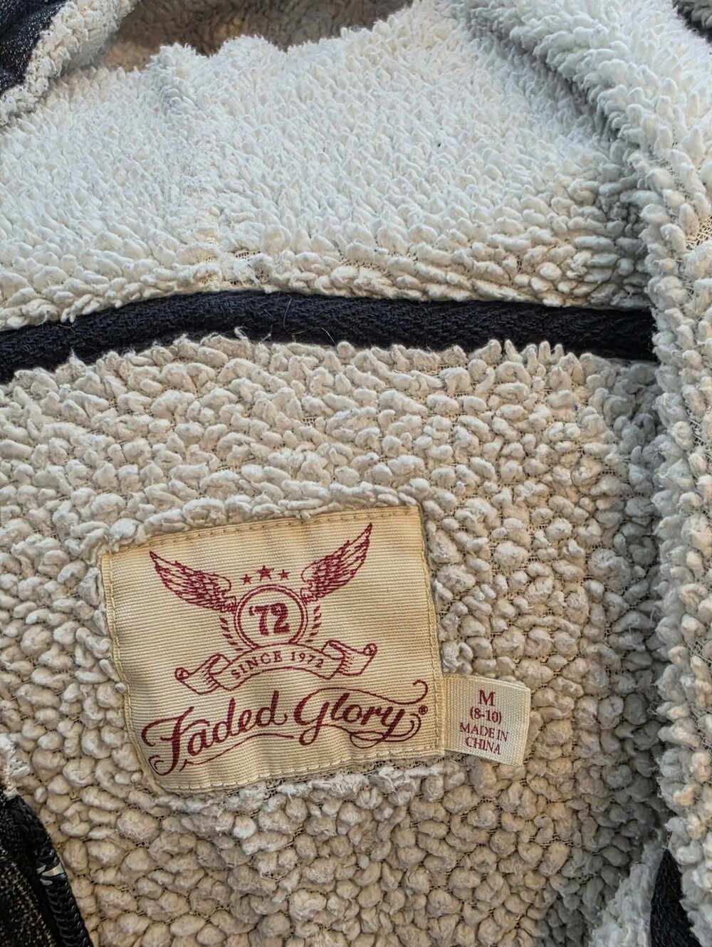 Faded Glory Cream Sherpa Teddy Jacket with Dark Trim